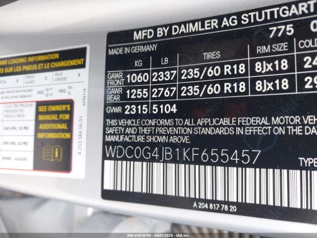 WDC0G4JB1KF655457 Mercedes-Benz GLC 300