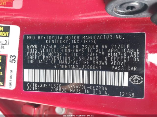 4T1K61AK3LU388041 Toyota a25a-fks