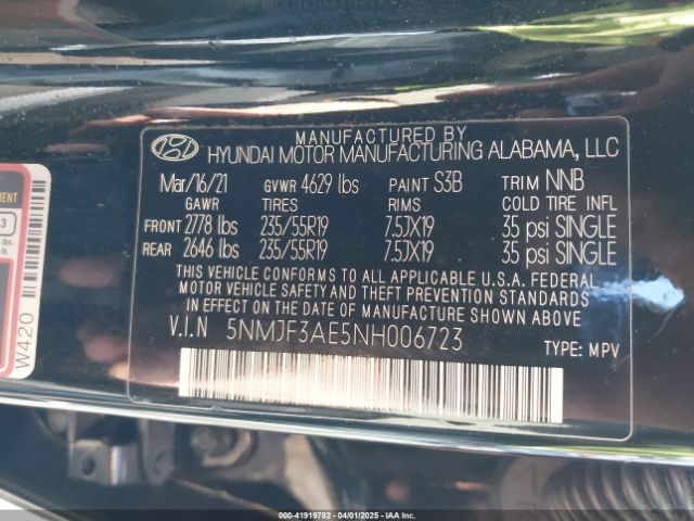 5NMJF3AE5NH006723 Hyundai TUCSON SEL