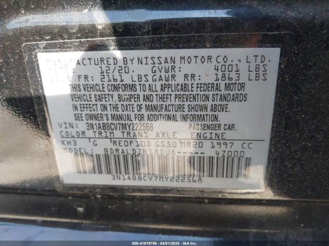 3N1AB8CV7MY222568 Nissan Sentra Sv Xtronic Cvt