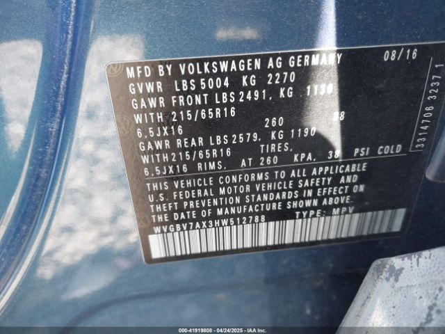 WVGBV7AX3HW512788 Volkswagen Tiguan 2.0t S