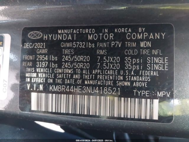 KM8R44HE3NU418521 Hyundai Palisade Sel