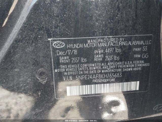 5NPE24AF8KH765683 Hyundai SONATA SE