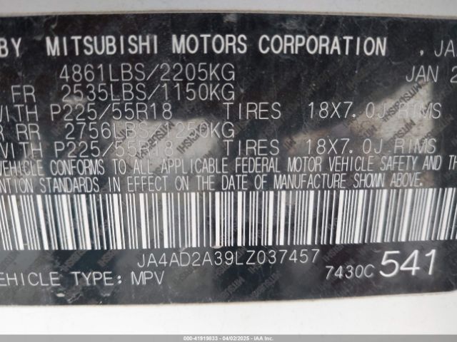 2020 MITSUBISHI OUTLANDER JA4AD2A39LZ037457 Photo 8