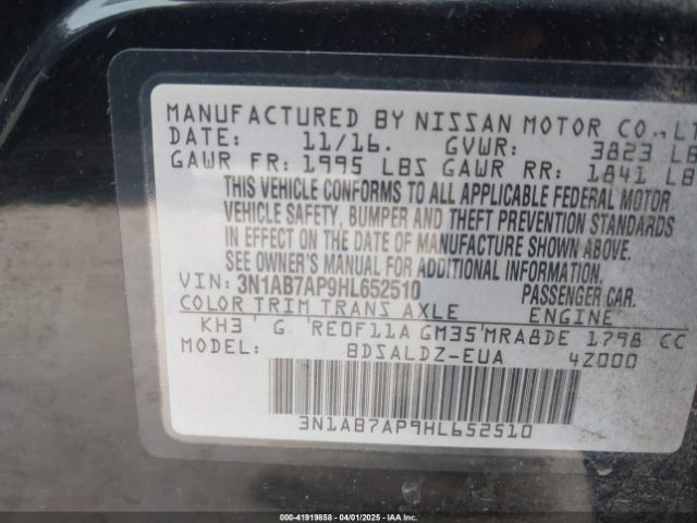 3N1AB7AP9HL652510 Nissan SENTRA SV