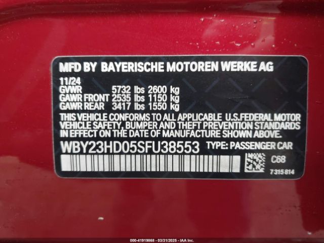 WBY23HD05SFU38553 BMW I4 Edrive40