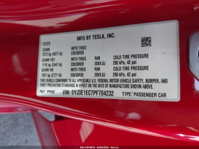 5YJ3E1EC7PF704232 Tesla Model 3 Performance Dual Motor All-wheel Drive