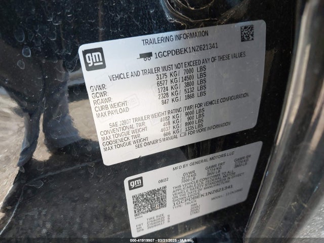 1GCPDBEK1NZ621341 Chevrolet Silverado 1500 4wd  Short Bed Custom