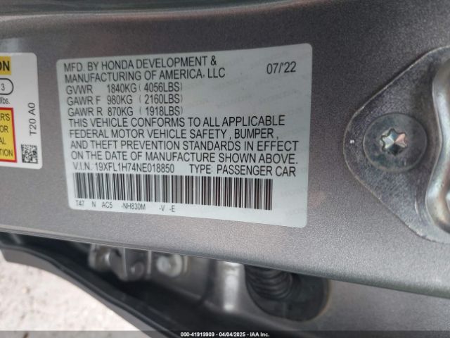 2022 HONDA CIVIC 19XFL1H74NE018850 Photo 8