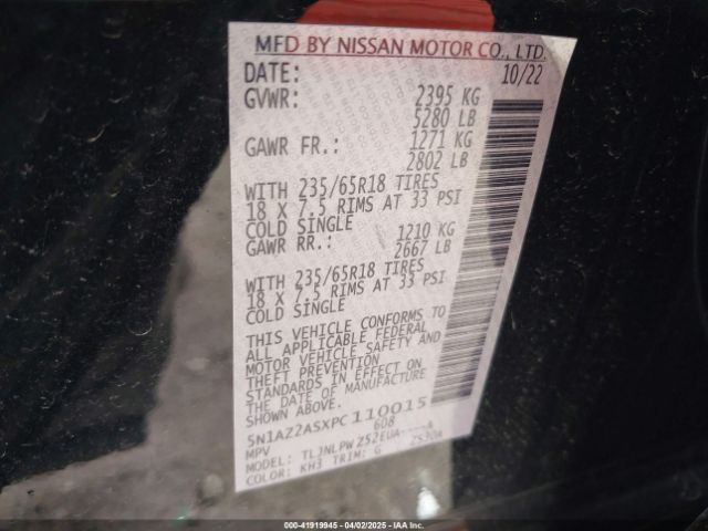 5N1AZ2ASXPC110015 Nissan Murano S Intelligent Awd