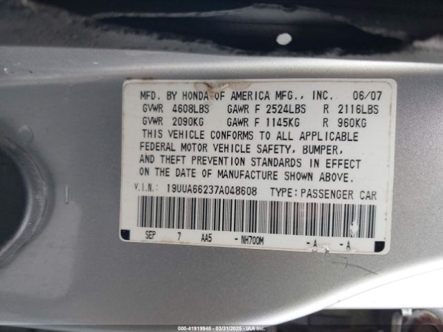 2007 ACURA TL 19UUA66237A048608 Photo 8