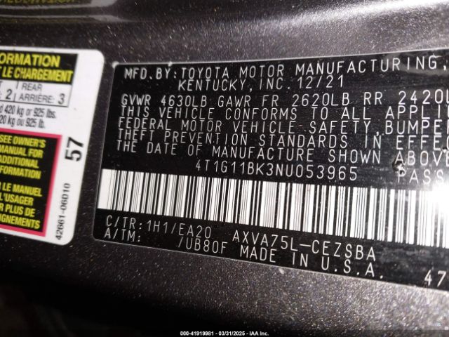 4T1G11BK3NU053965 Toyota Camry Se Awd