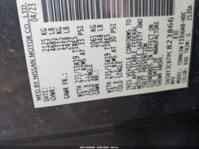 5N1BT3CB7PC823866 Nissan Rogue Sl Intelligent Awd