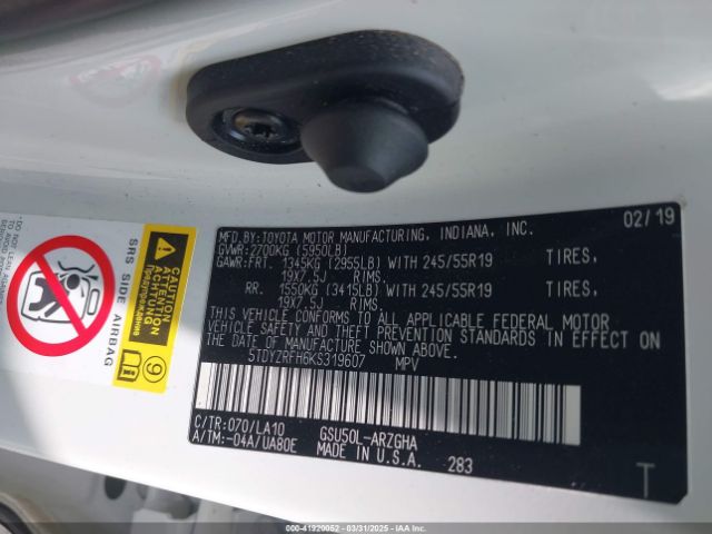 5TDYZRFH6KS319607 Toyota Highlander Limited