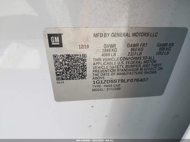 1G1ZD5ST9LF076407 Chevrolet Malibu Fwd Lt