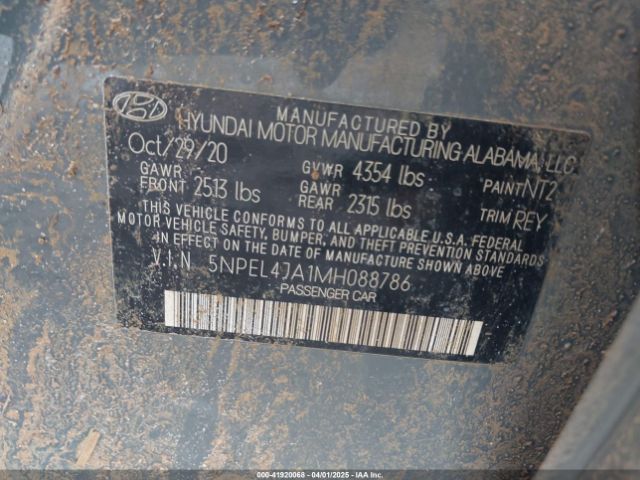 5NPEL4JA1MH088786 Hyundai SONATA SEL