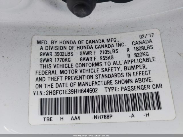 2HGFC1E39HH644602 Honda Civic Ex-t