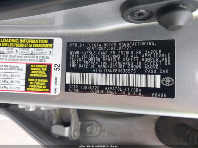 4T1G11AKXPU836575 Toyota CAMRY SE