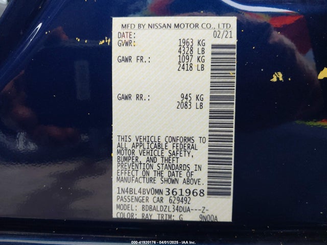 Nissan Altima S Fwd 2021 1N4BL4BV0MN361968 Image 9