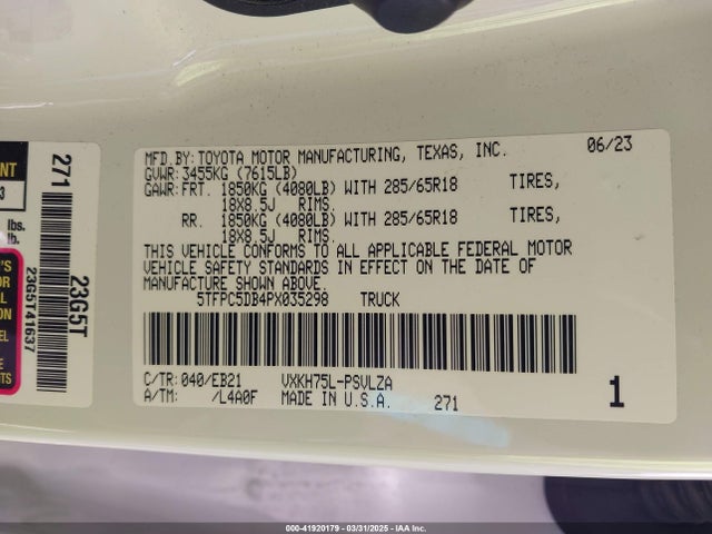 5TFPC5DB4PX035298 Toyota Tundra Hybrid Trd Pro