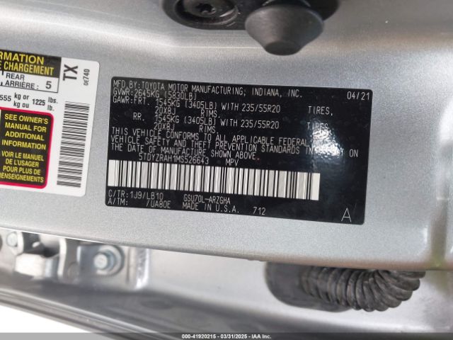 5TDYZRAH1MS526643 Toyota Highlander Limited