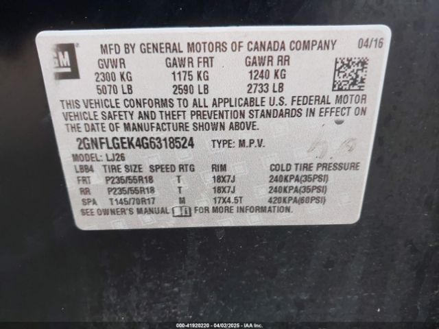 2GNFLGEK4G6318524 Chevrolet Equinox Ltz
