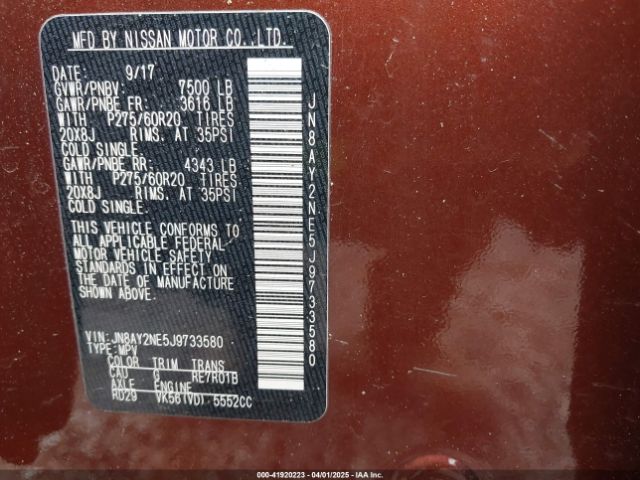 JN8AY2NE5J9733580 Nissan Armada Platinum