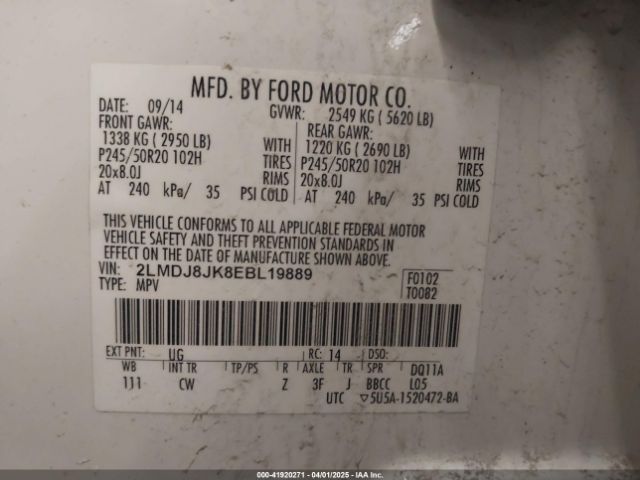 2LMDJ8JK8EBL19889 Lincoln MKX