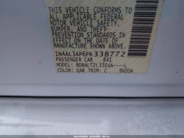 1N4AL3AP6FN338772 Nissan Altima 2.5 Sl