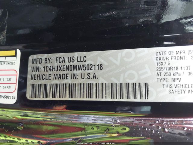 1C4HJXEN0MW502118 Jeep Wrangler Unlimited Sahara 4x4