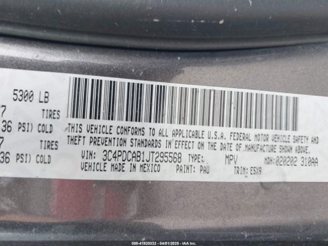 3C4PDCAB1JT295568 Dodge JOURNEY SE