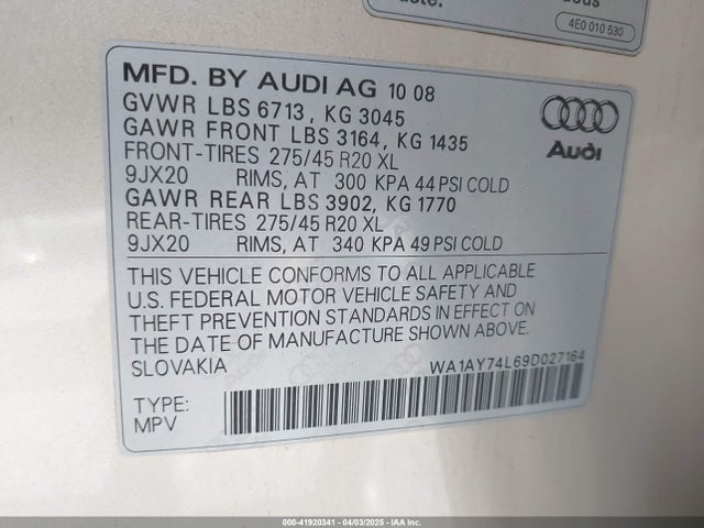 2009 AUDI Q7 WA1AY74L69D027164 Photo 8