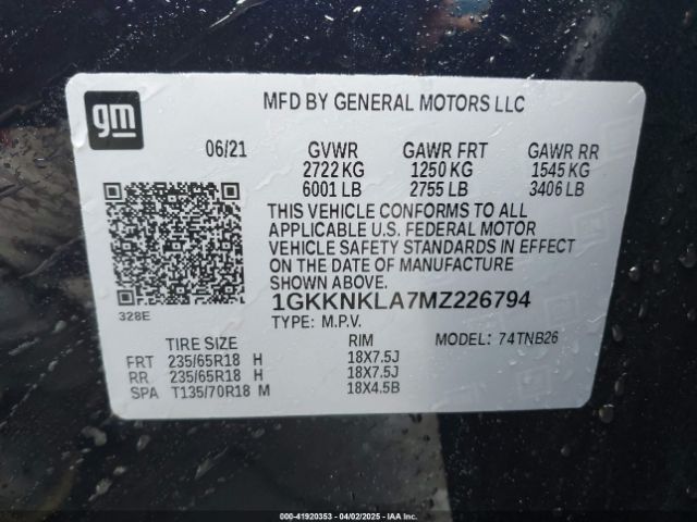 1GKKNKLA7MZ226794 GMC Acadia Fwd Sle