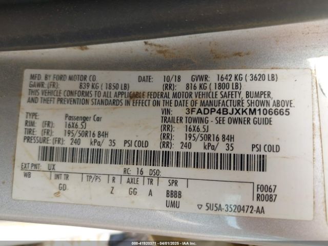 3FADP4BJXKM106665 Ford FIESTA SE