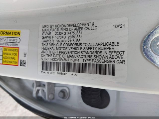 1HGCV1F45MA118044 Honda Accord Sport Special Edition