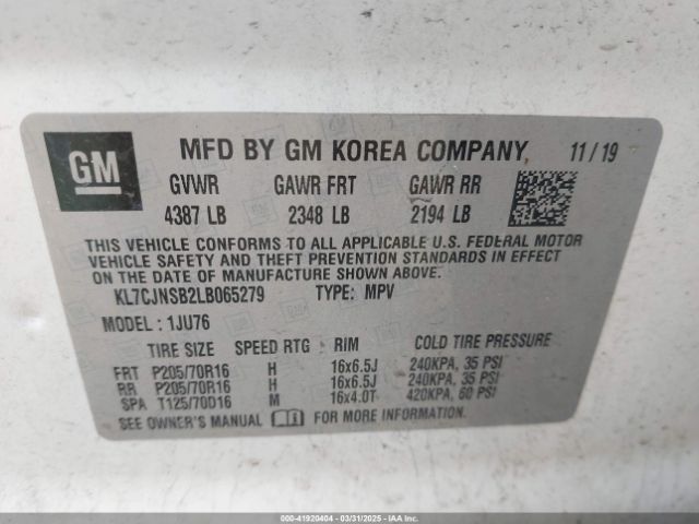 KL7CJNSB2LB065279 Chevrolet Trax Awd Ls