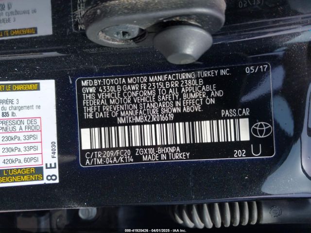 NMTKHMBX2JR016619 Toyota 3zr-fae