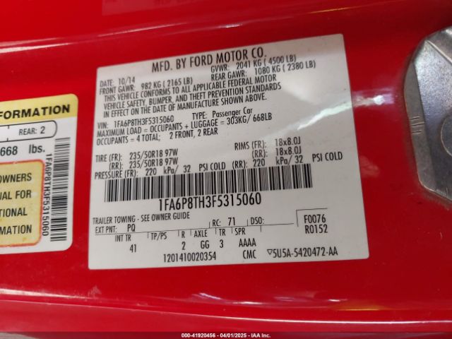 1FA6P8TH3F5315060 Ford Mustang Ecoboost