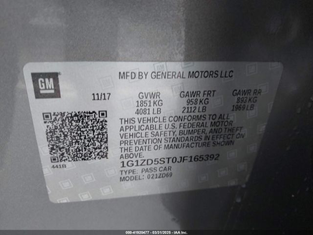1G1ZD5ST0JF165392 Chevrolet MALIBU LT