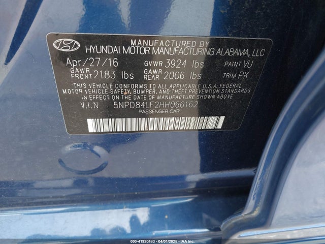 5NPD84LF2HH066162 Hyundai ELANTRA SE