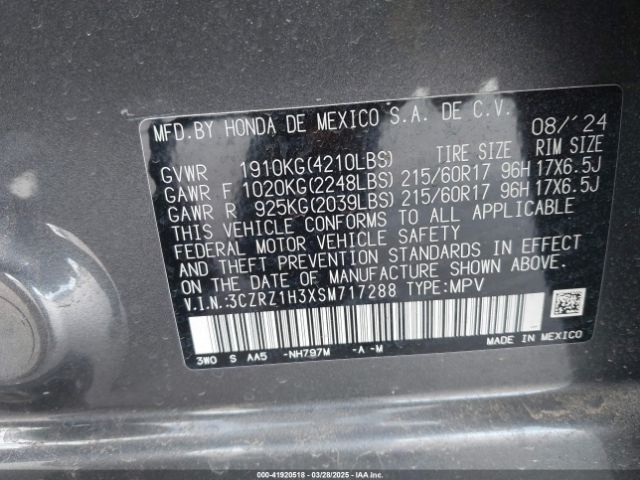 3CZRZ1H3XSM717288 Honda Hr-v 2wd Lx