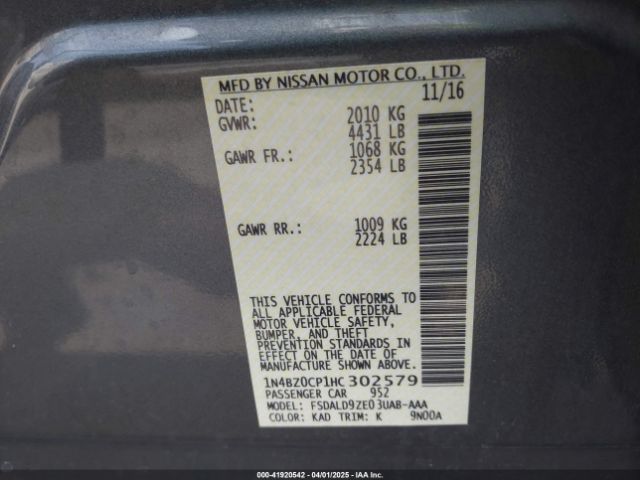 1N4BZ0CP1HC302579 Nissan LEAF SV
