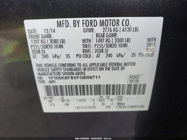 1FM5K8F8XFGB58711 Ford Explorer Limited