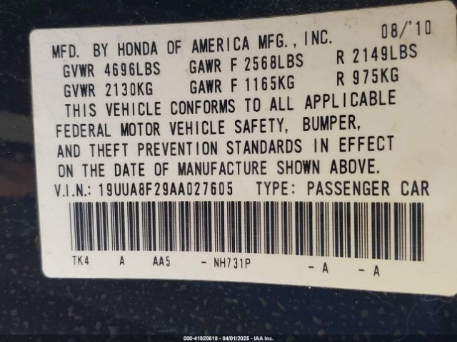 2010 ACURA TL 19UUA8F29AA027605 Photo 8