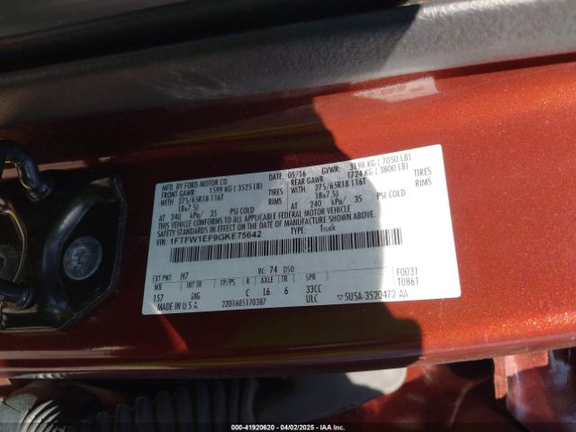 1FTFW1EF9GKE75642 Ford F-150 Xlt
