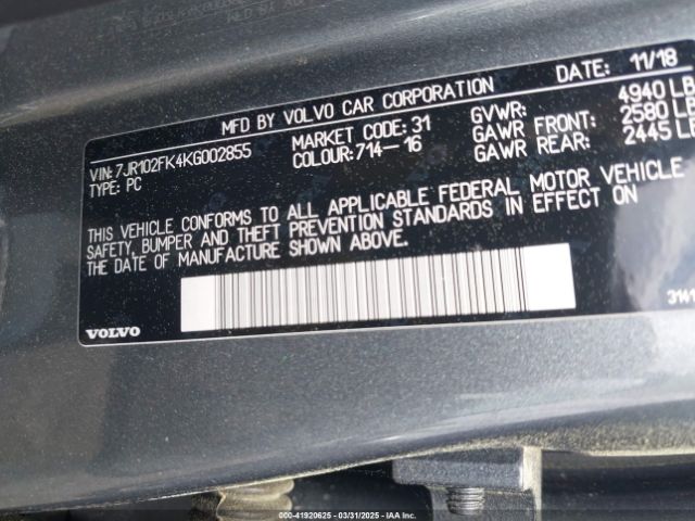 7JR102FK4KG002855 Volvo S60 T5 Momentum