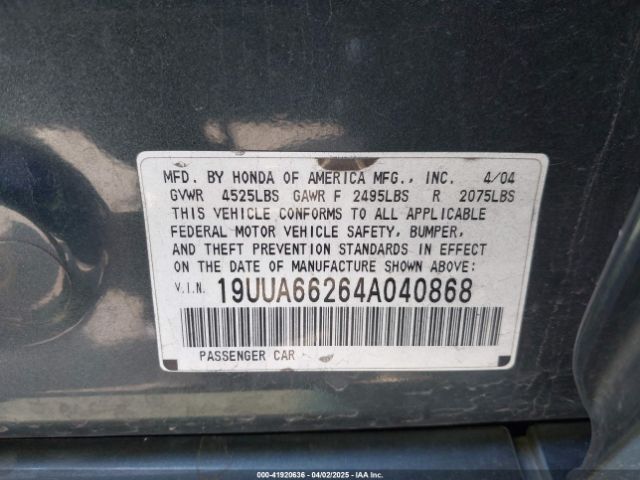 2004 ACURA TL 19UUA66264A040868 Photo 8