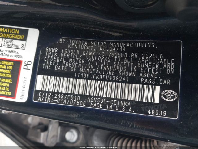 4T1BF1FK9EU408241 Toyota CAMRY LE
