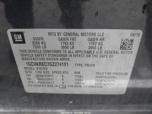1GCVKREC7GZ274101 Chevrolet Silverado K1500 Lt