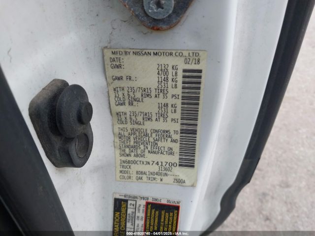 1N6BD0CTXJN741700 Nissan FRONTIER S